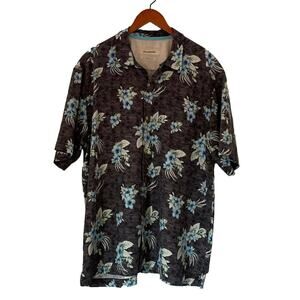 Tommy Bahama Silk Floral Tropical Hawaiian Button Down Short Sleeve Shirt, XL